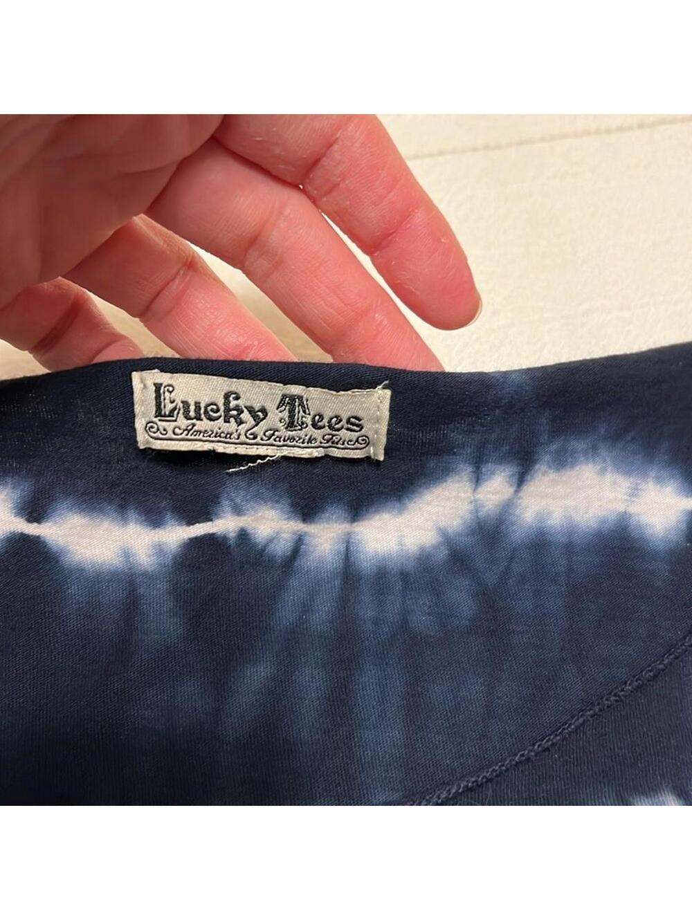 Lucky Brand Lucky Tees Navy Shibori Tie Dye Cap Sleeve Tunic Top Women's - Picture 3 of 6